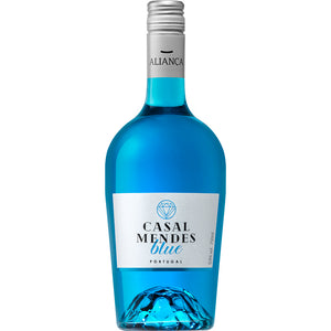 Casal Mendes Blue, vino blanco afrutado de Portugal, botella de 750 ml con diseño azul celeste.